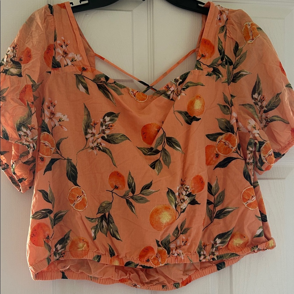 Loft Peach Floral Square Neck Crop Top